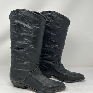 Bootalino Boots Women's Black Leather Size 6 Made in Uruguay Cowboy Crinkle